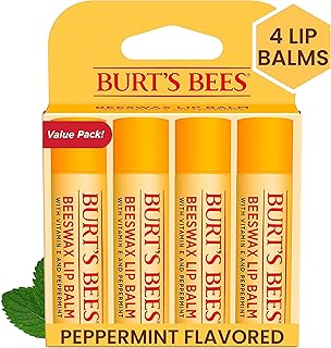 Burt's Bees Lip Balm Stocking Stuffers, Moisturizing Lip Care Christmas Gifts, Original Beeswax with Vitamin E & Peppermint Oil, Natural Origin Lip Care (4-Pack)