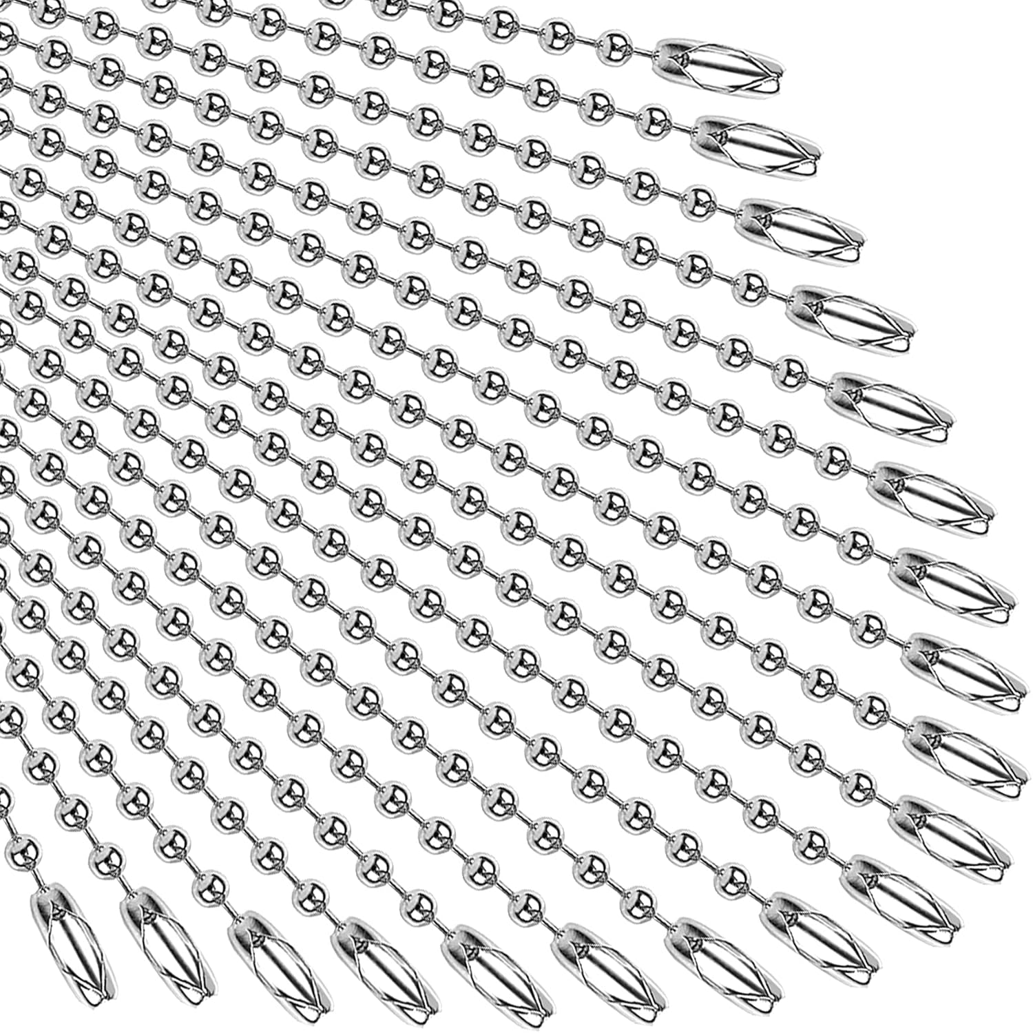 SANNIX 100Pcs Ball Beads Chain, Bulk Dog Tag Metal Chain, 4.72 Inches Ball Chain Keychains with Connectors (Silver)
