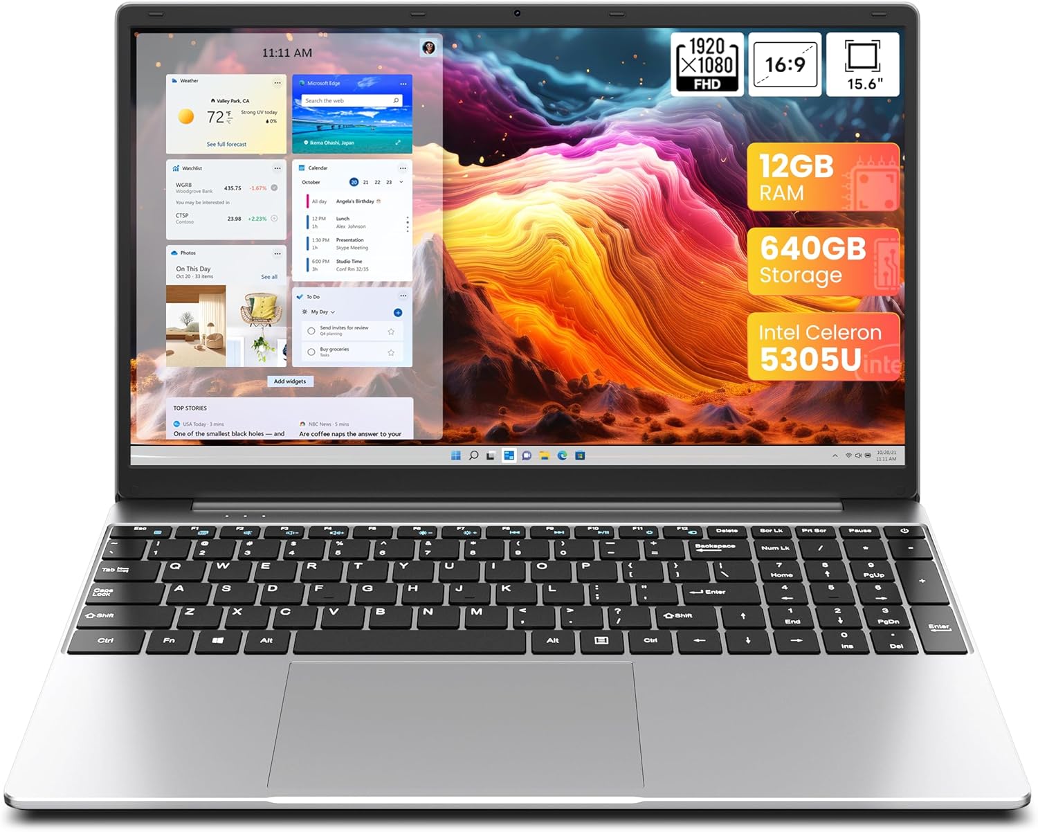 jumper 15.6 inch Laptop, 12GB RAM 640GB (512G SSD+128G eMMc) Notebook, HD Display Laptops, 5305U Processor, 5000mAh Battery, WiFi 5G, Keyboard Film UK, Suitable for Business and Students
