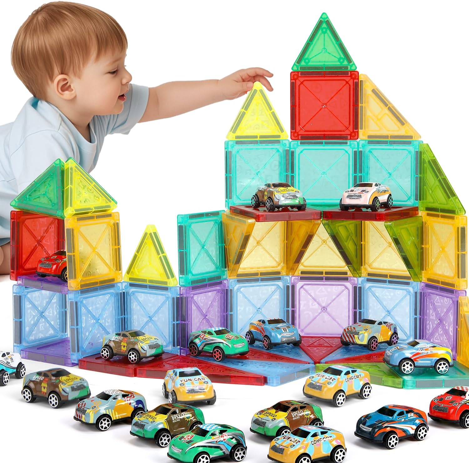 Lubardy Magnetic Building Blocks Tiles for Kids 78 PCS STEM Learning Educational Construction Toys Set with Cars for Boys Girls Present Age 3 4 5 6 7 Year Old Gift