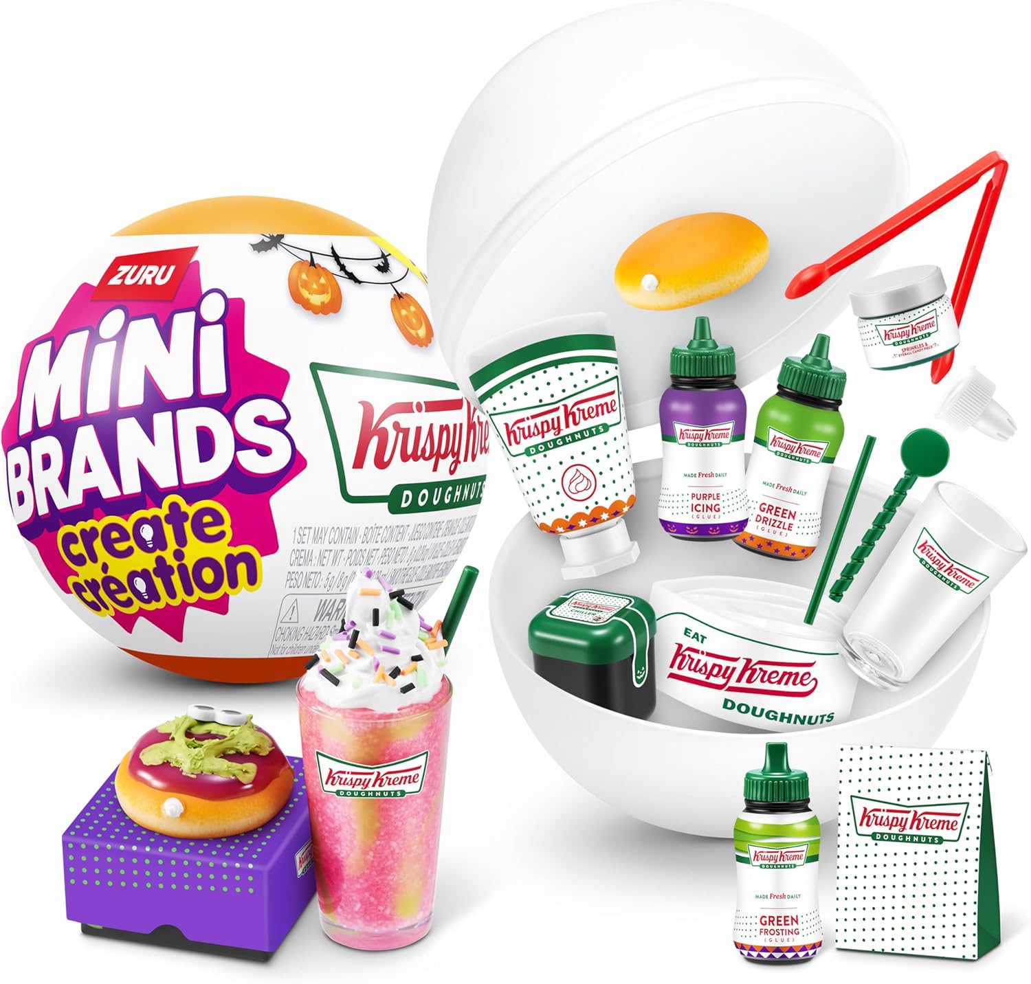 Mini Brands Create Krispy Kreme Halloween Series 1 Capsule by ZURU, Licensed Mini Collectibles, Mystery Blind Packaging, DIY, Crafts, Resin Play, Novelty, Replica Food, NOT Edible, Collectors, 8+