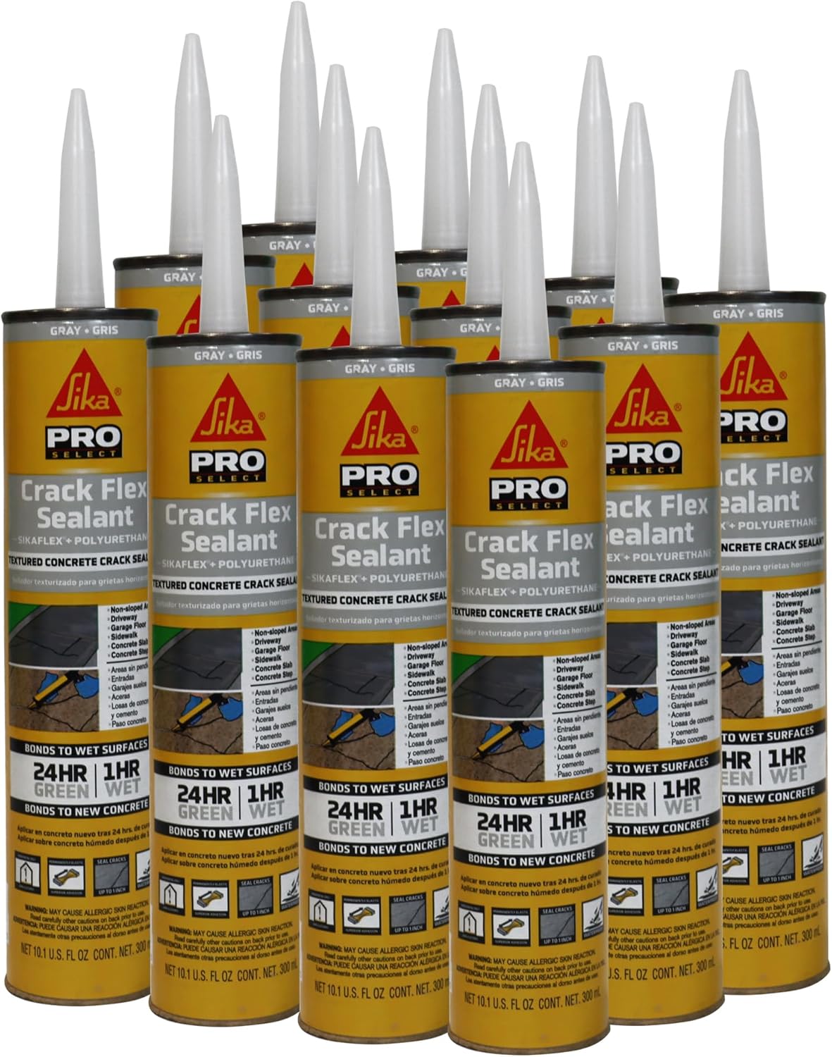 SIKA Sikaflex Crack Flex Sealant - Gray, High-Performance Polyurethane, Self-Leveling, Textured - Waterproof Seal for Horizontal Cracks - 10.1 fl. oz (Pack of 12)