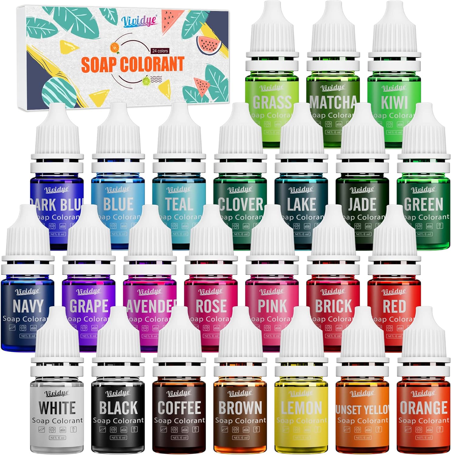 Soap Dye - 24 Color Food Grade Skin Safe Coloring for Bath Bomb and DIY Making Supplies - Liquid Concentrated Colorant Kit for Handmade Soaps and Crafts