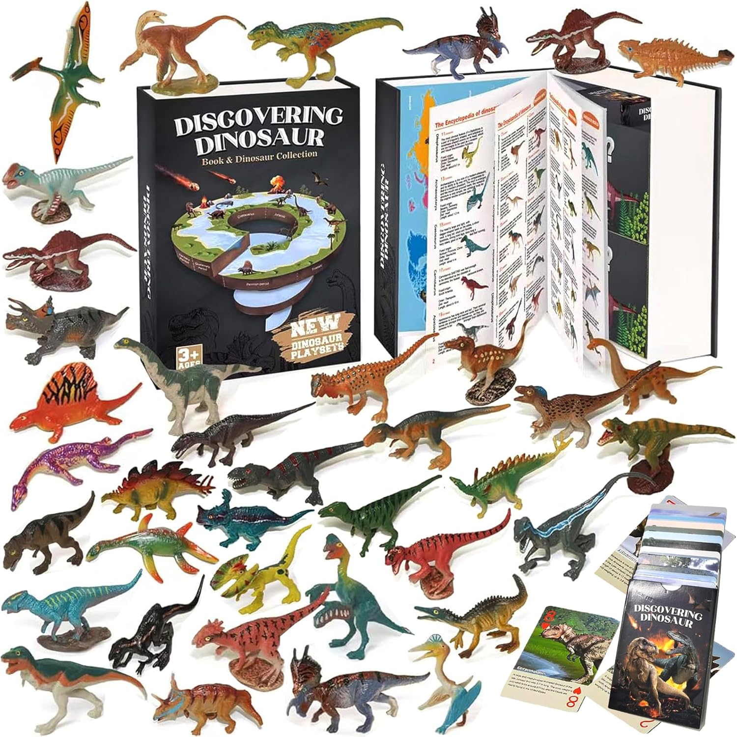 Dinosaur Toys for Kids 3-5 5-7, 50 pcs Realistic Dinosaurs with Book & Dinosaur Learning Cards - Educational Small Dinosaur Figures for Dinosaur Party Favors Gifts, Boys and Girls 8-12 Year Old