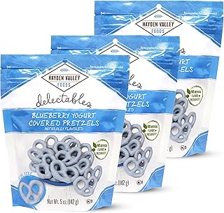 Hayden Valley Foods Blueberry Yogurt Covered Pretzels - 5 oz Bags (Pack of 3) - No Artificial Flavors, Preservatives or Colors - Blue Bulk Sweet Snacks