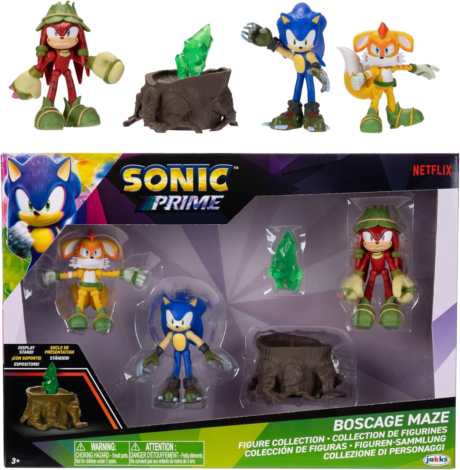 Sonic Prime 2.5-inch Action Figures Bos Cage Maze Themed 5 Pieces: Sonic, Gnarly Knuckles, Mangey Tails, Tree Stump and Green Shard. Ages 3+ (Officially Licensed by Sega and Netflix)