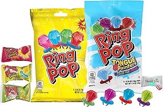 Ring Pop Individually Wrapped Tongue Painters and Assorted Flavors Bundle 8 pops | Color your Tongue Blueberry Blast, Cherry Explosion, Purpleberry Punch, Watermelon Rush | Soko Smiles Mint included.