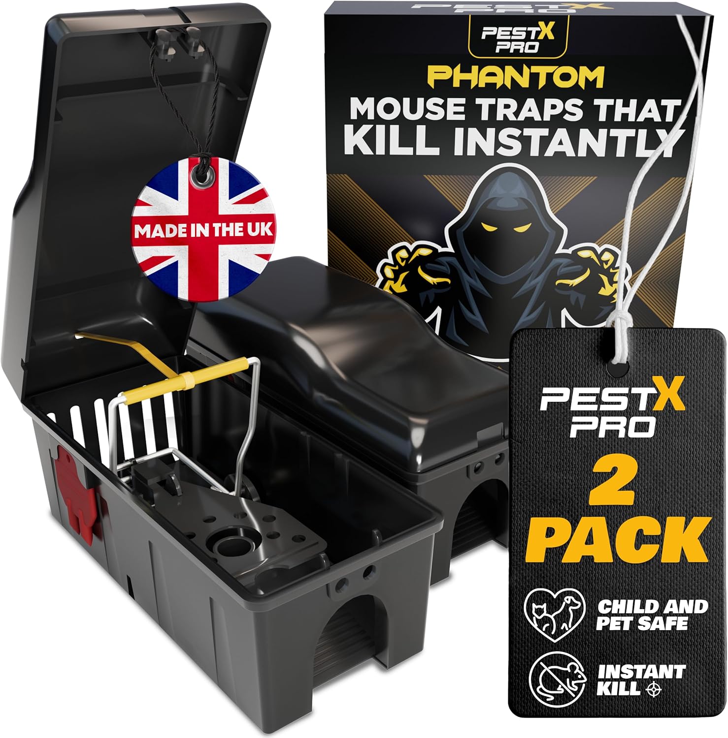 Pest X Pro Phantom Mouse Trap For Indoors, UK Made, Safe For Kids & Pets, Reusable & Easy To Set, Mice Traps That Kills Instantly - 2 pack