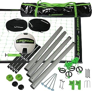 DUNLOP Volleyball Multiple Size Adjustable Heights Outdoor Volleyball Nets, Durable 3-Piece Steel Poles with Official Size Volleyball Included, Perfect for Beach and Backyard Volleyball