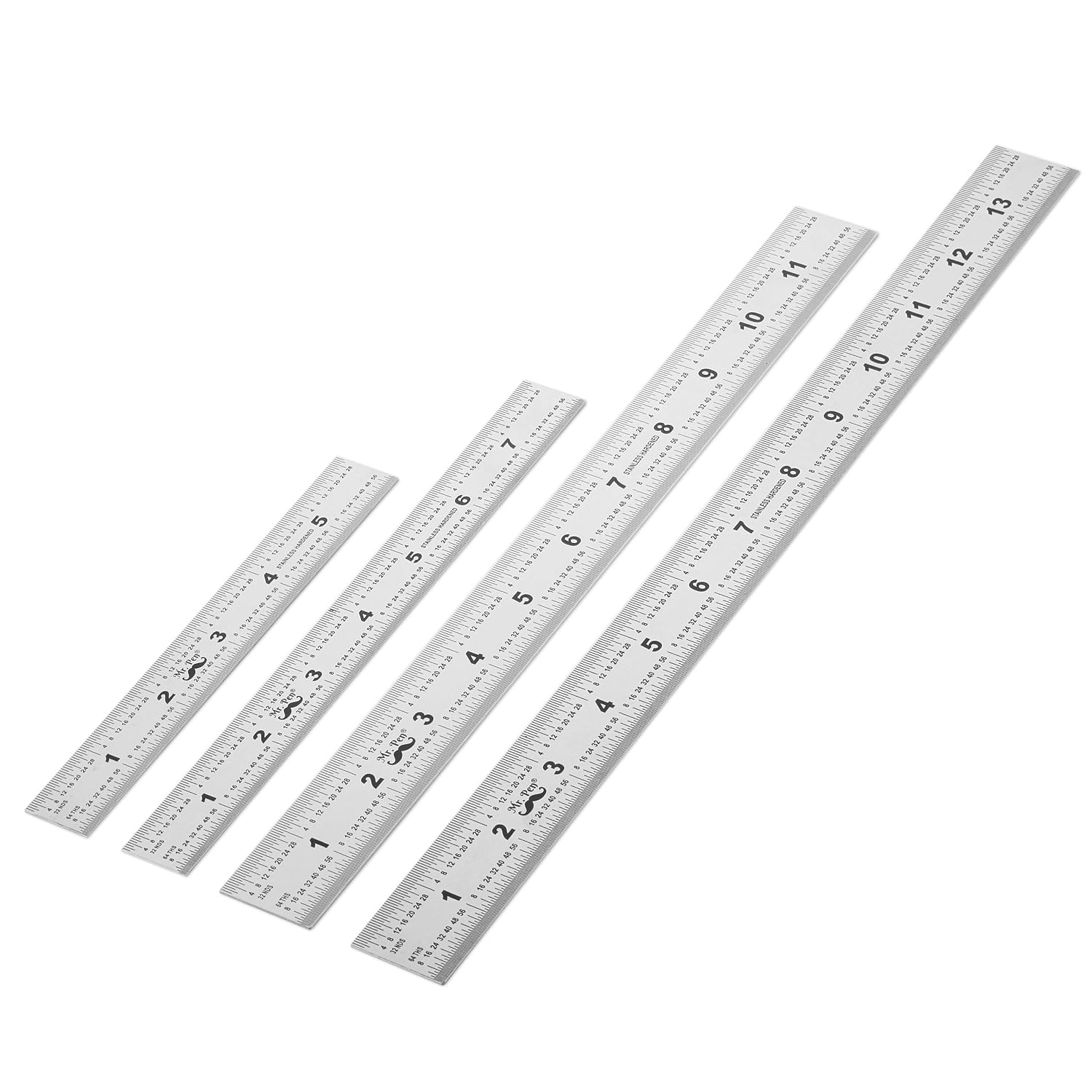 Mr. Pen- Machinist Ruler, 4 Pack, (6, 8, 12, 14 Inch) | Stainless Steel Metric & Imperial, Precision Measuring Tool, 1/64", 1/32", 0.5 mm Graduation for Engineering, Carpentry