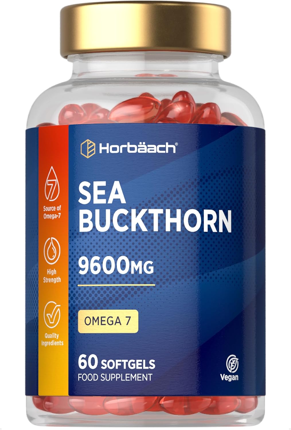 Sea Buckthorn Oil Capsules 9600mg | High Strength Vegan Supplement | Source of Omega 7 Essential Fatty Acids | 60 Count | by Horbaach