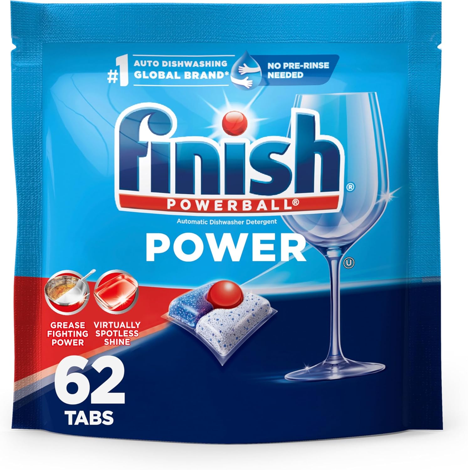 Finish Power Dishwasher Pods, No Pre-Rinse Dishwasher Detergent Soap For Deep Clean & Shine with Degreasing Power, 62 Count