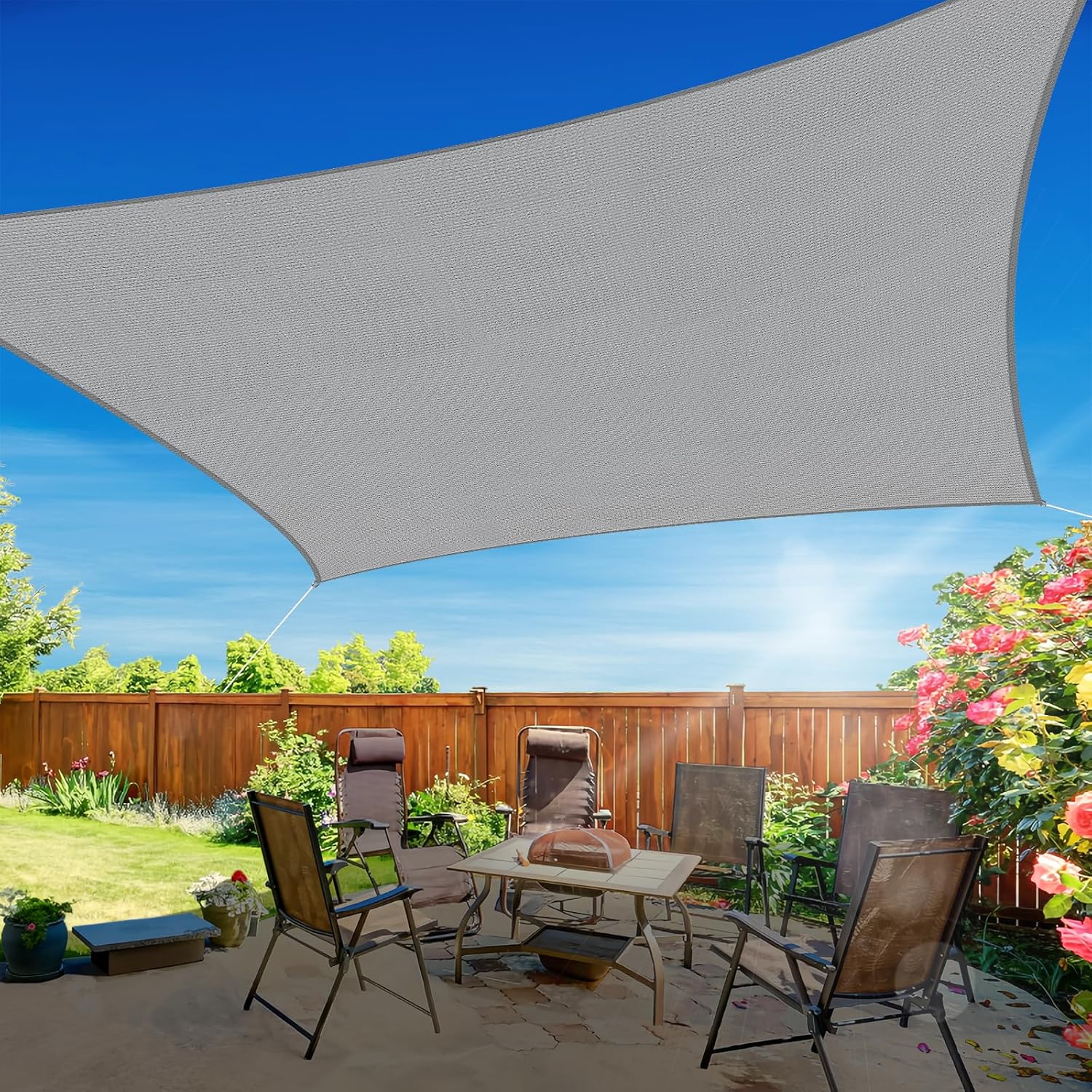 10'x13' Sun Shade Sail, UV Protection Outdoor Shade, Curved Tear Resistant Heavy Duty Sun Shade for Patio Garden, Backyard, Deck, Car Port, Playground, (Grey)