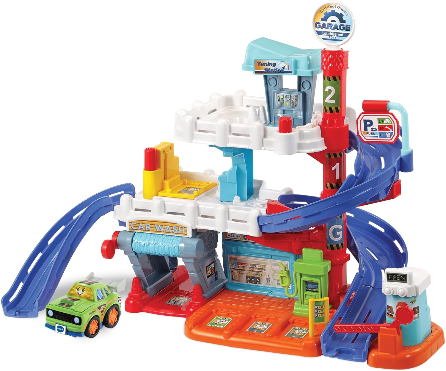 VTech Toot-Toot Drivers Fix & Fuel Garage, Car Tracks Kids With Lights And Sounds, Musical Toy, Suitable Boys & Girls 12 Months, 2, 3, 4 + Years, English Version