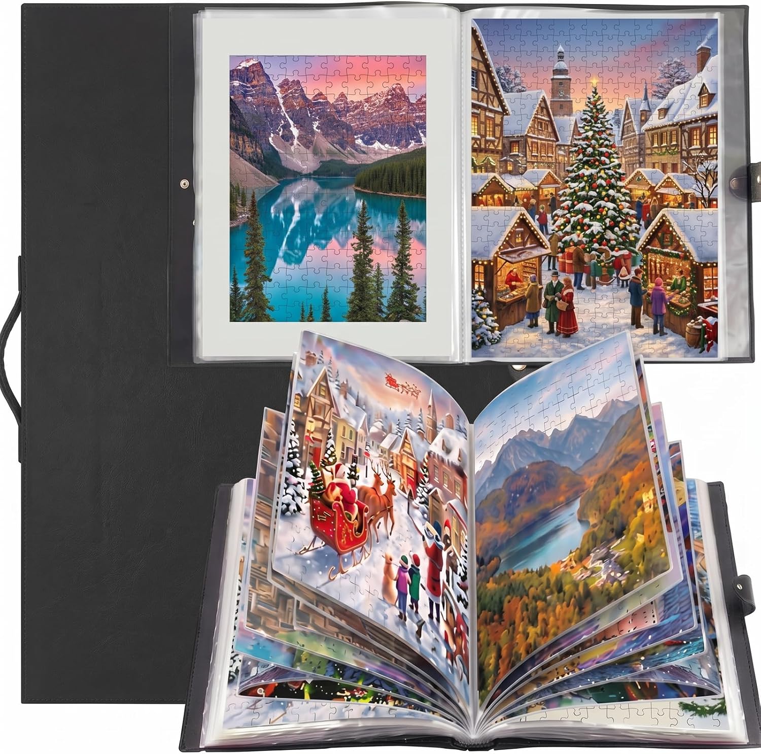 Feifeiya 30 Pocket Puzzle Storage Folder Book for 500-1000 Pcs Jigsaw Puzzles, 28 x 20.5 Inch Portable Puzzle Binder Album with Clear Protective Sleeves, Dustproof Book for Finished Puzzles