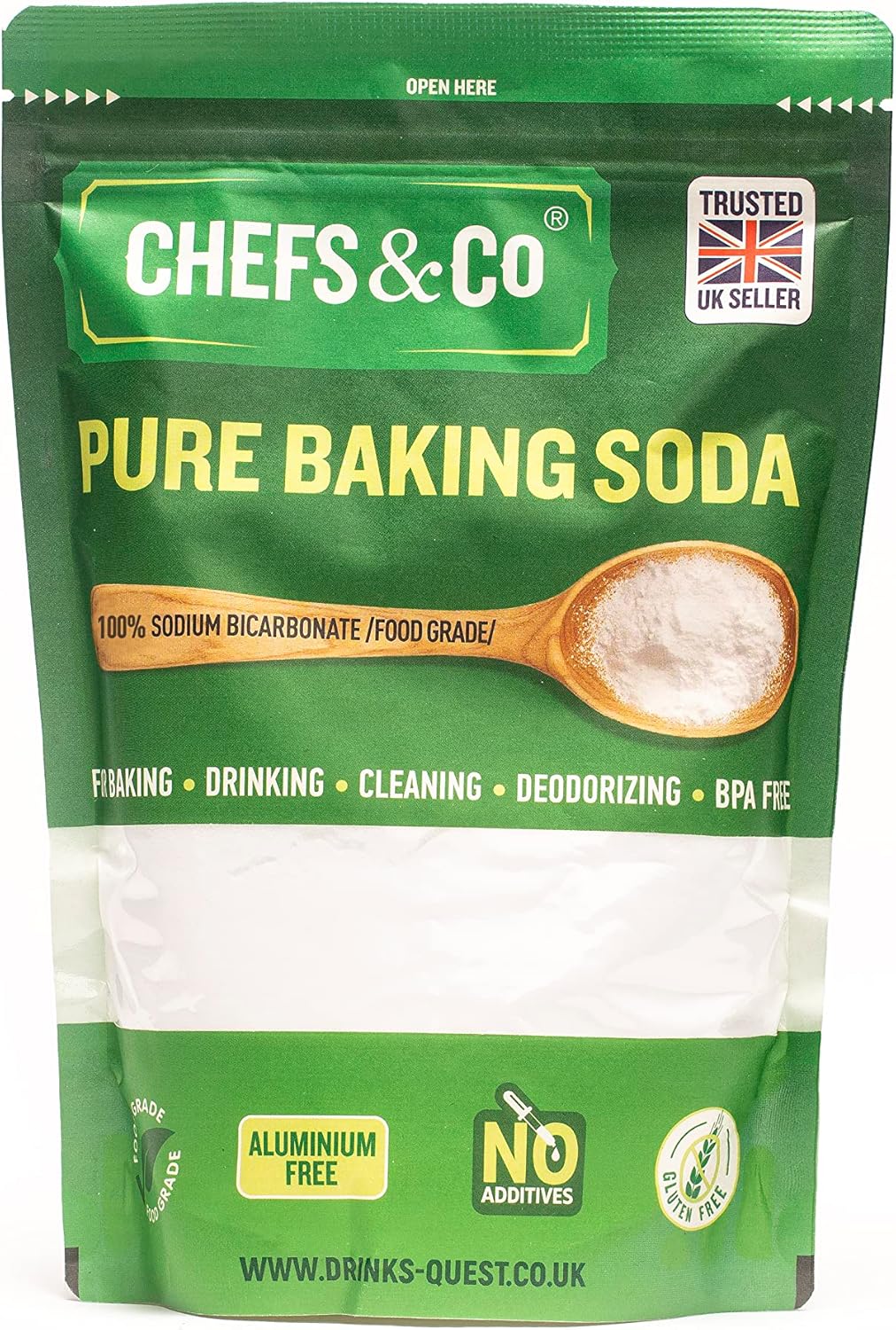 CHEFS & CO | Pure Baking Soda (1 KG) | 100% Sodium Bicarbonate of Soda Food Grade | Baking Soda for Cooking & Drinking & Cleaning | Aluminium Free | BPA Free | Raising Agent (Pack of 1)