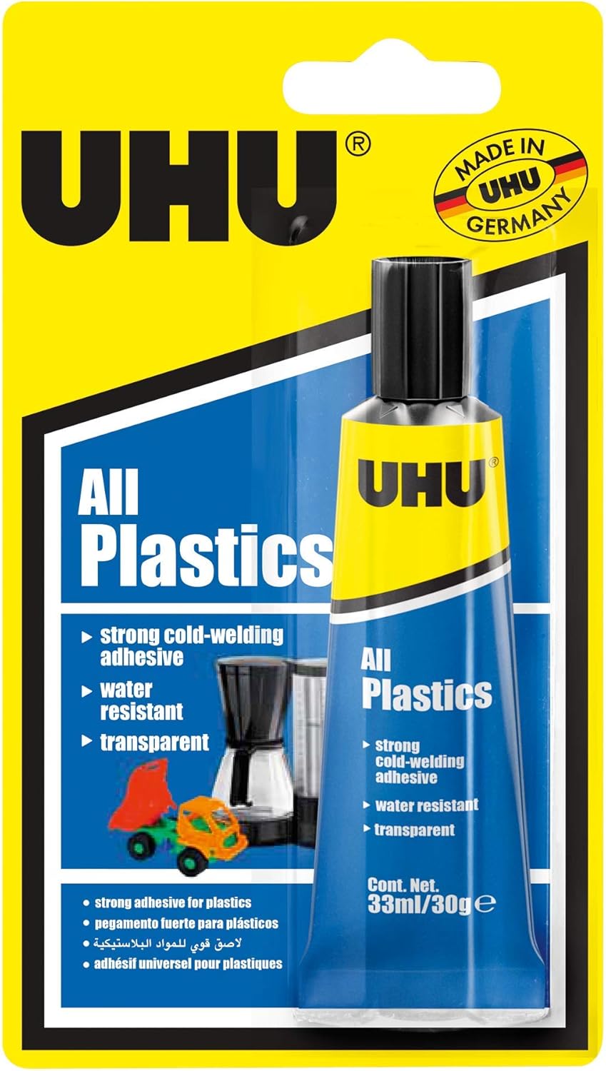 UHU All Plastics, Powerful universal adhesive for plastics, Blister 33ml, transparent