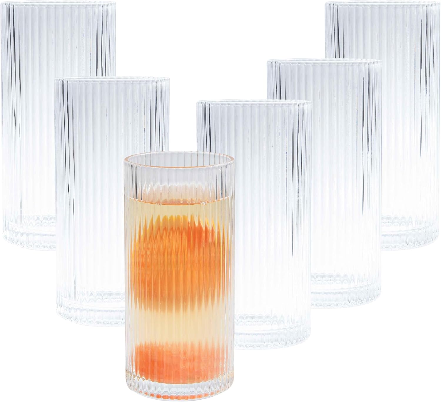 Eden & Willow Striped Highball Glasses | Durable and Stylish, Tumblers for Cocktails, Hot and Cold Drinks (Set of 6, 350ml)
