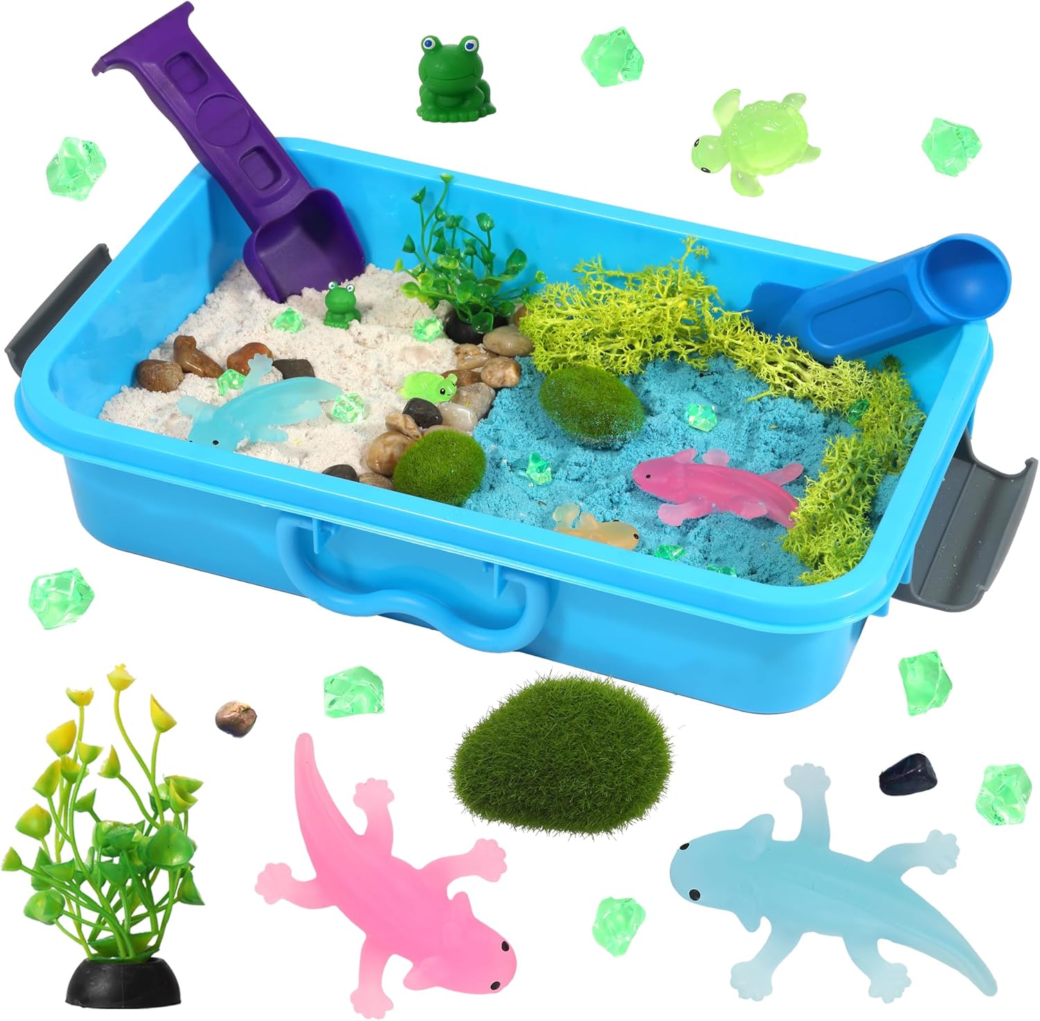 AGENTLAN Axolotl Sensory Bin,Axolotl Sensory Toys with Play Sand for Toddlers Boys and Girls, Kids Toys Gift Sand Kit for Age 3 4 5 6 7 8