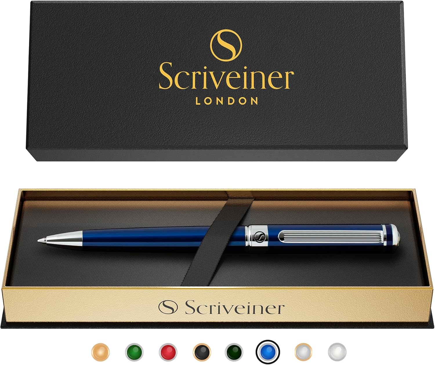 Scriveiner Midnight Blue Ballpoint Pen - Stunning Blue Lacquer Luxury Pen, Chrome Finish, Schmidt Black Refill, Best Ball Pen Gift Set for Men & Women, Professional Executive Office, Nice Designer Pen