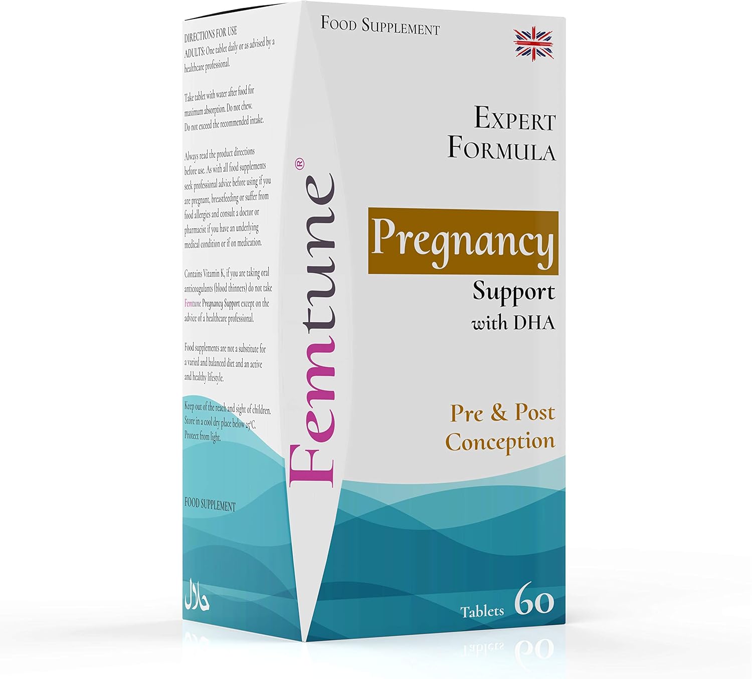 Femtune - Pregnancy Support with DHA [60 Tablets] Pre and Post Conception | Important micronutrients for Both Mum and Baby | Folic Acid - Iron - Vitamin D, Omega 3 (DHA) and B Vitamins