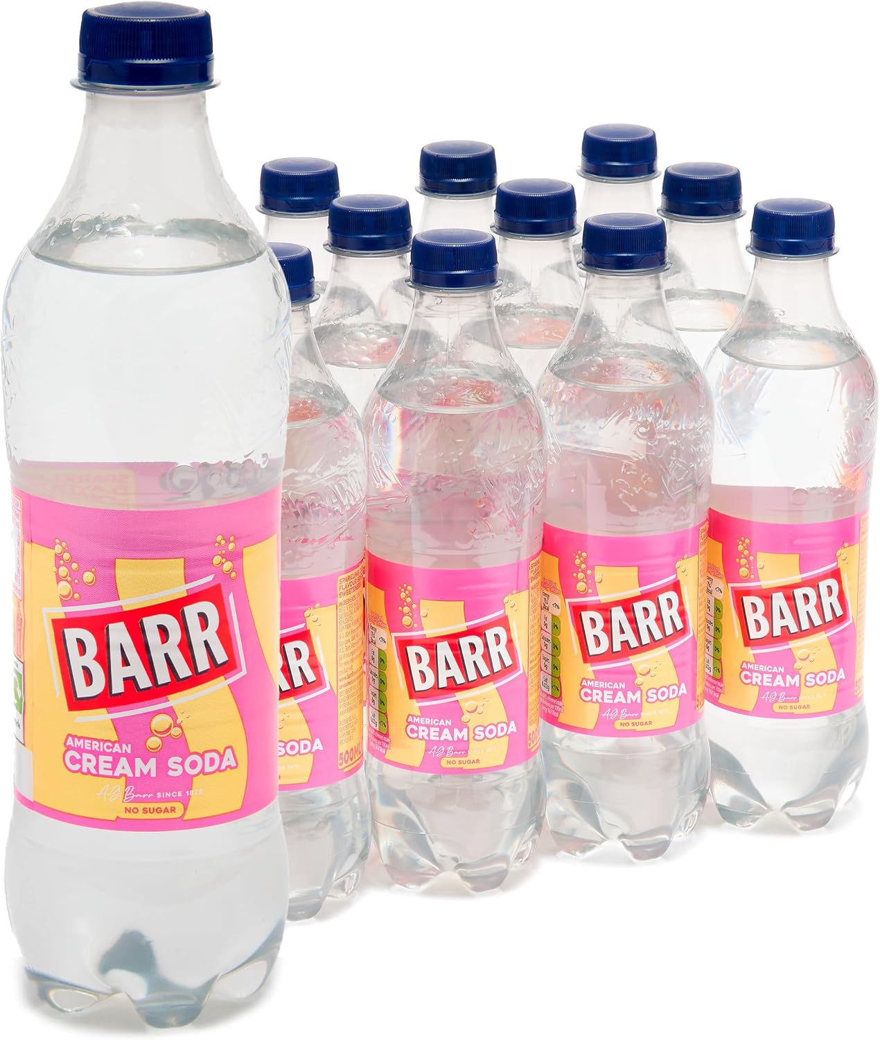 Barr Cream Soda Zero Sugar Sparkling Soft Drink, 12 Pack, 500ml Bottles