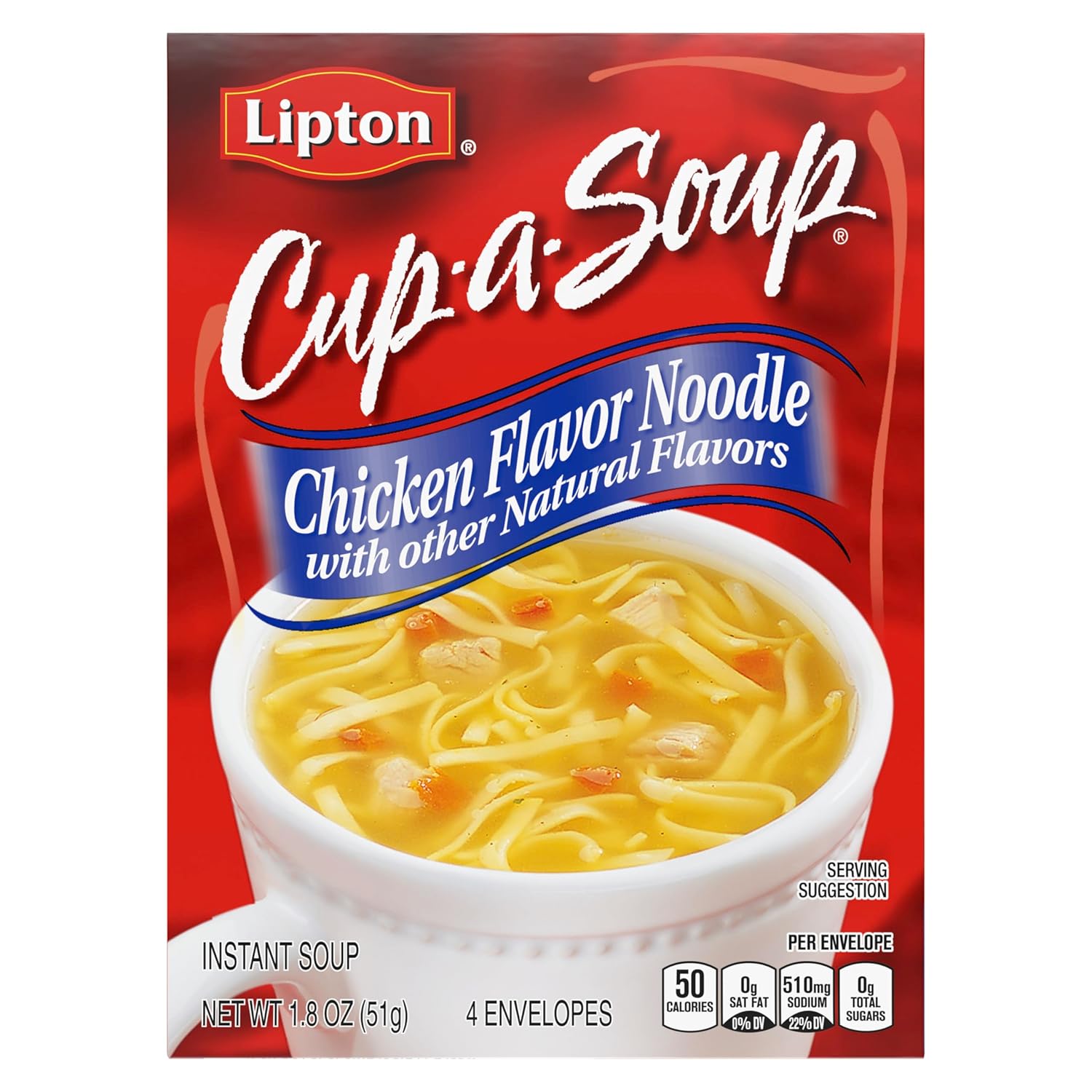 SOUP SECRETS Lipton Cup-a-Soup Instant Soup Chicken Noodle 4 Count For a Warm Cup of Soup Soup Made With Real Chicken Broth Flavor 1.8 oz