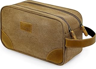 Kemy's Toiletry Bag for Men, Travel Toiletries Organizer Bags with Water Resistant Canvas Leather Dopp Kit Shaving Bag for Toiletries Accessories