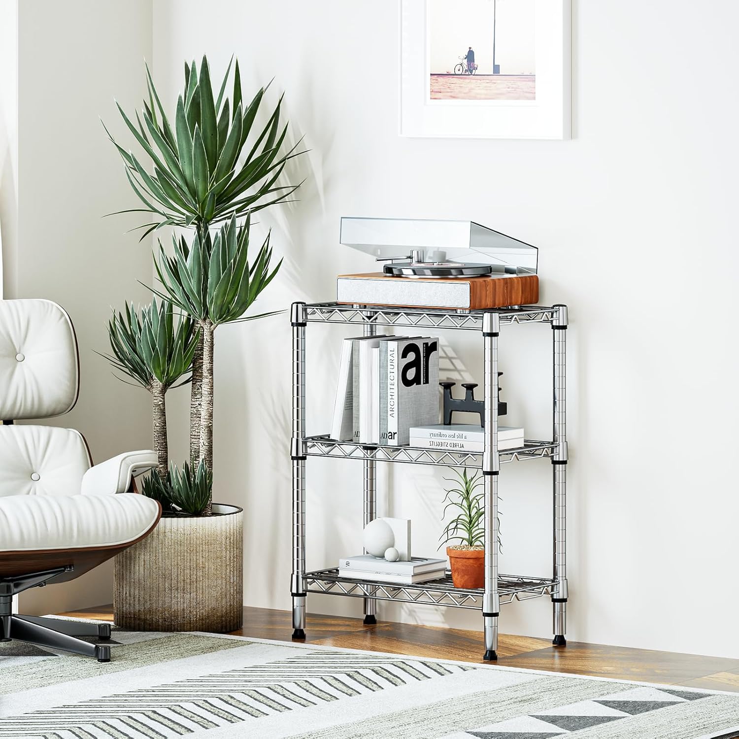 IZEUK 3-Tier Steel Storage Shelves, Heavy Duty Metal Shelf Wire Shelving Rack for Pantry, Kitchen, Living Room, or Office Organization (21.7" W x 11.8" D x 28.6" H, 750LBS, Chrome)