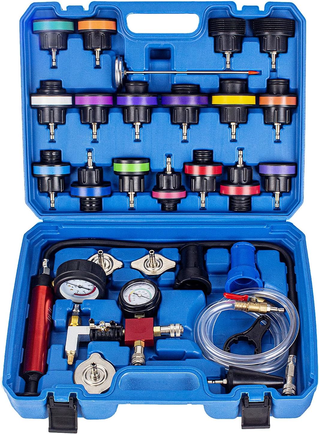 GOTLUCK 28PCS Cooling System Radiator Pressure Tester Kit,Vacuum Type Cooling System Kit,Universal Radiator Pressure Tester Kit