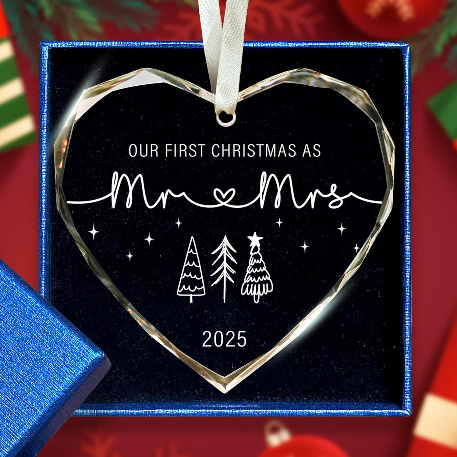 First Christmas Married Ornament 2025 - Mr and Mrs Gifts, Wedding Gifts - Wedding Gift for Couples 2025, Newlyweds, Bride - Bridal Shower Gift Ideas - Glass Christmas Hanging Ornament