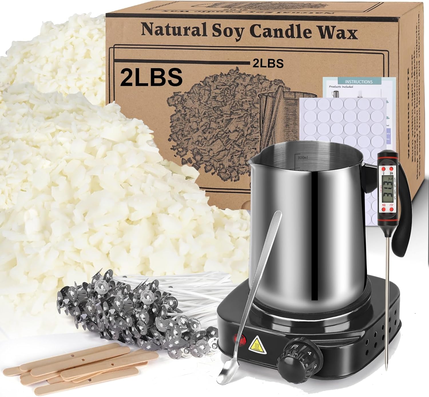 Soy Wax Candle Making Kit Supplies With Wax Melter, Natural Candle Wax For Candle Making, DIY Art&Crafts Kit for Adults,Beginner, Including 2lbs Soy Wax Flakes, Electric Stove,Candle Wick,Melting Pot