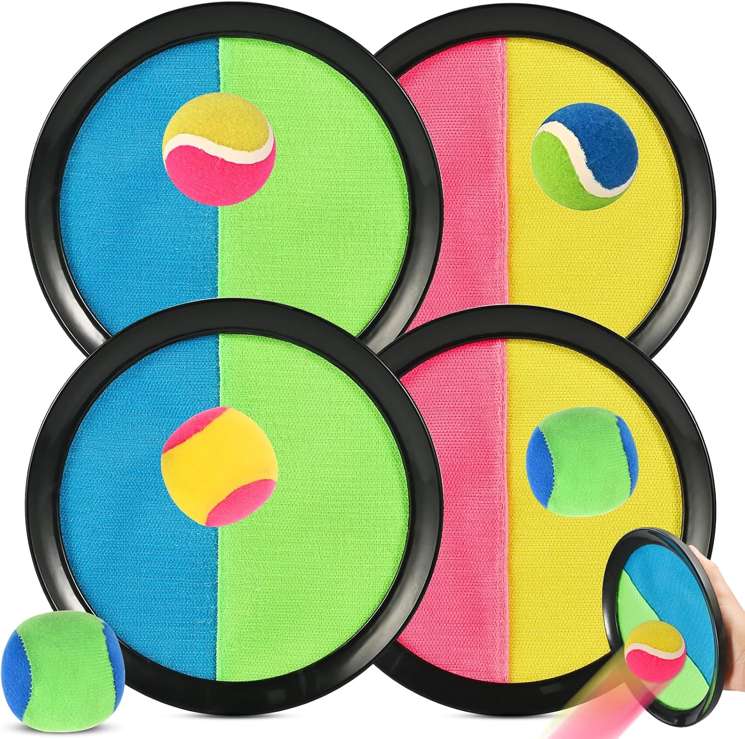 GOLDGE Toss and Catch Beach Toys for Kids 5 6 7 8+ Years, Beach Ball Games, Outdoor Lawn Games, Garden Pool Toys, Family Game with 4 Sticky Paddles 5 Balls for Children Adults