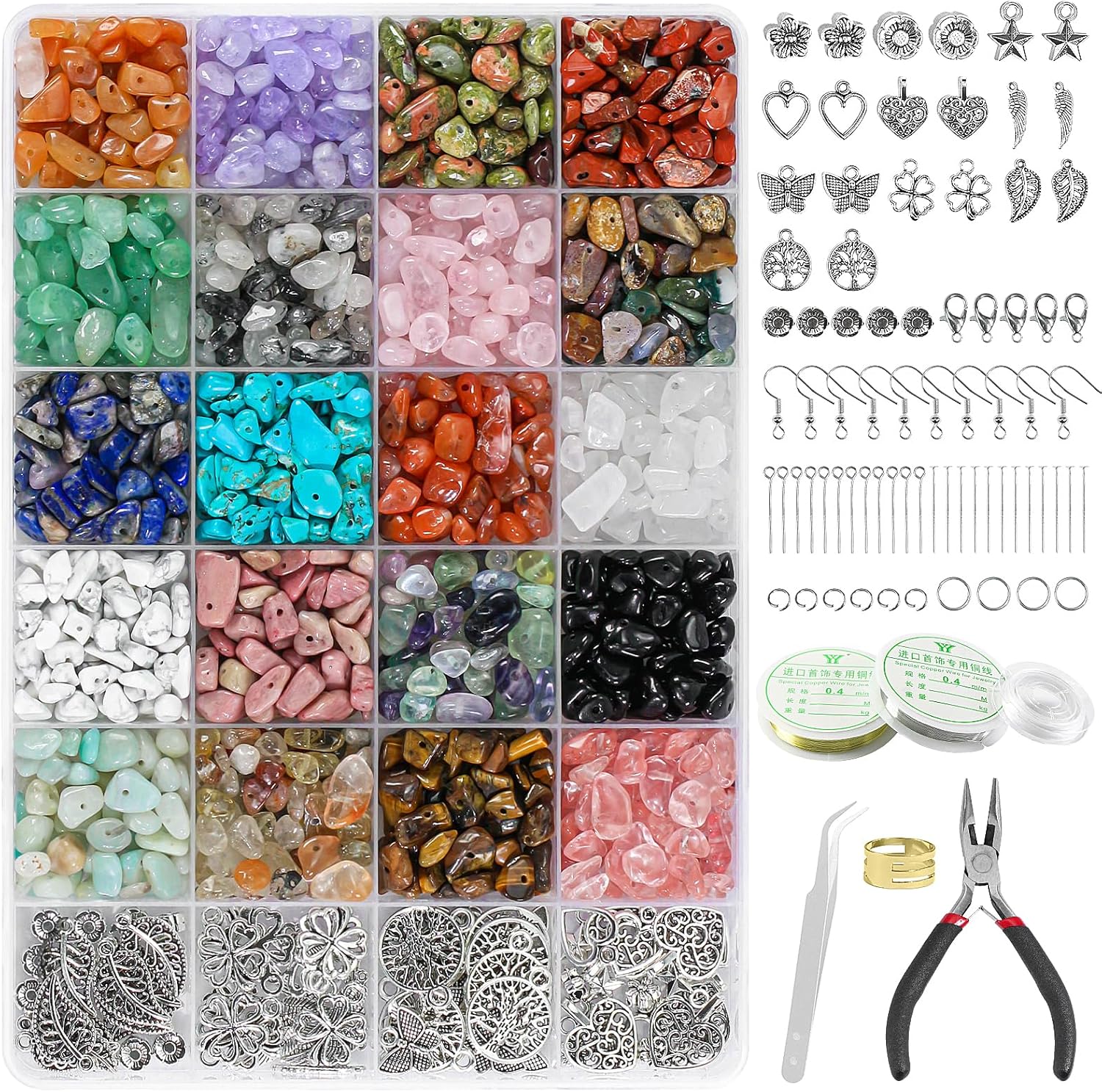 Ouubuuy Jewelry Making Kits for Adults Women with 1200pcs 20 Colors Crystals Beads,Natural Irregular Crystal Chips for DIY Jewelry Bracelet Earring Necklace Craft Making