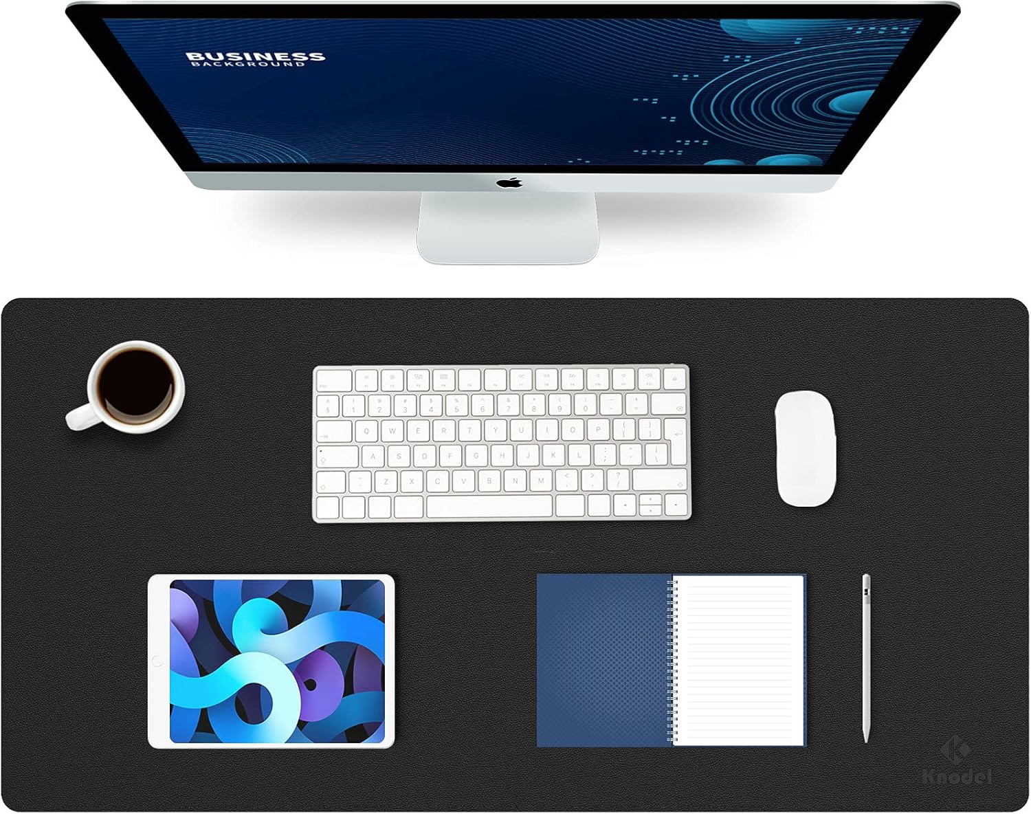 K KNODEL Large Office Leather Desk Mat, Mouse and Keyboard Pad, Computer and Laptop Mat, Desktop Protector and Cover, Writing Pad and Blotter (80x40cm, Black)