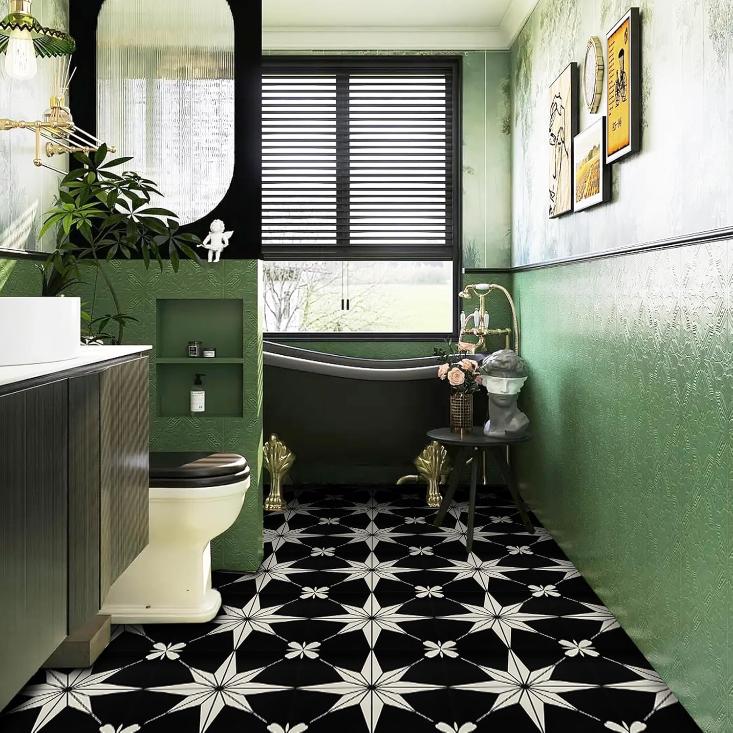 20 Pcs Peel and Stick Floor Tile Waterproof, 11.81 in *11.81 in Vinyl Flooring Black, Peel and Stick Flooring for Bathroom, Kitchen and Bedroom, Easy to Install Self-Adhesive