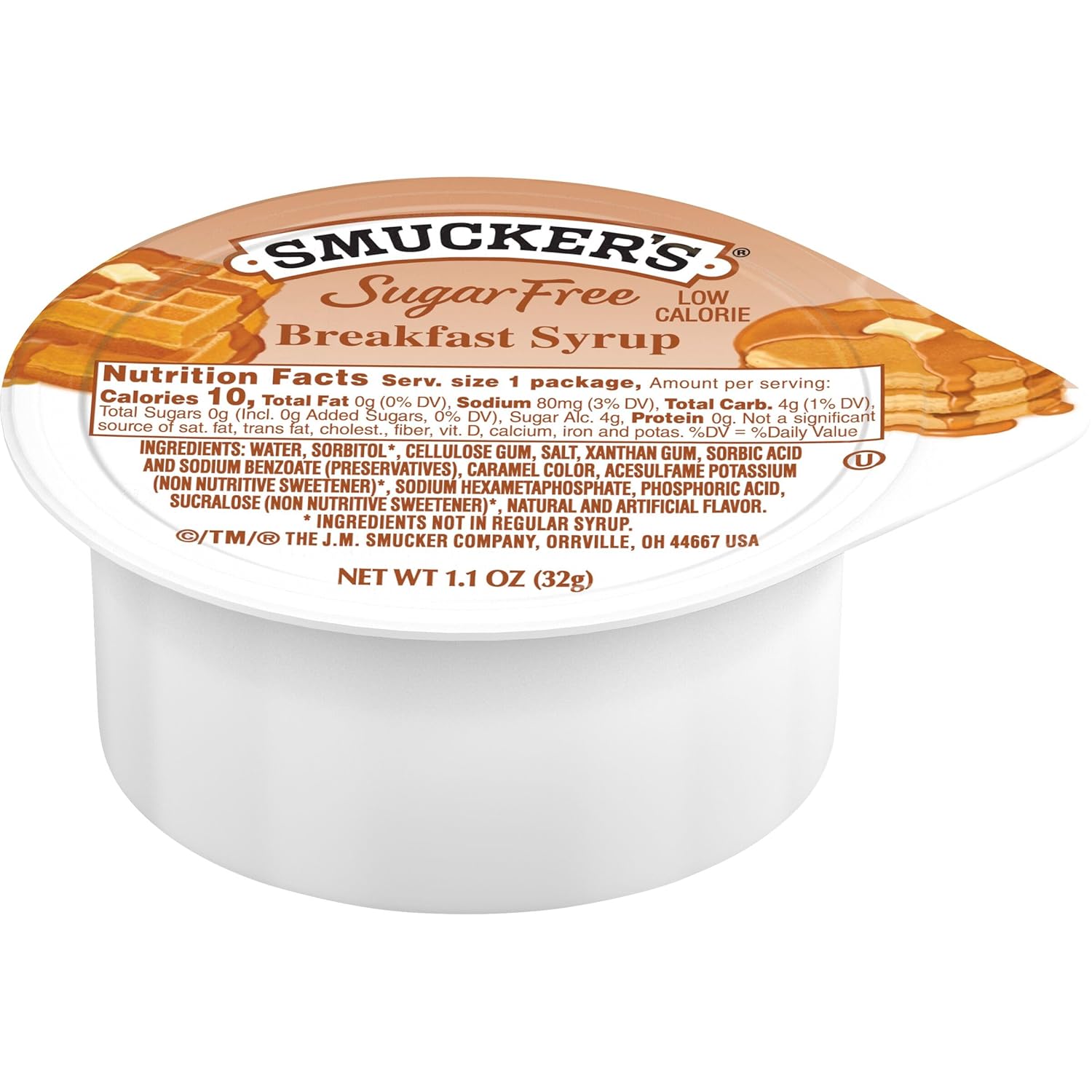 Smucker's Sugar Free Breakfast Syrup, 1.1 oz Plastic Portion Control Cup, 100 Count Case
