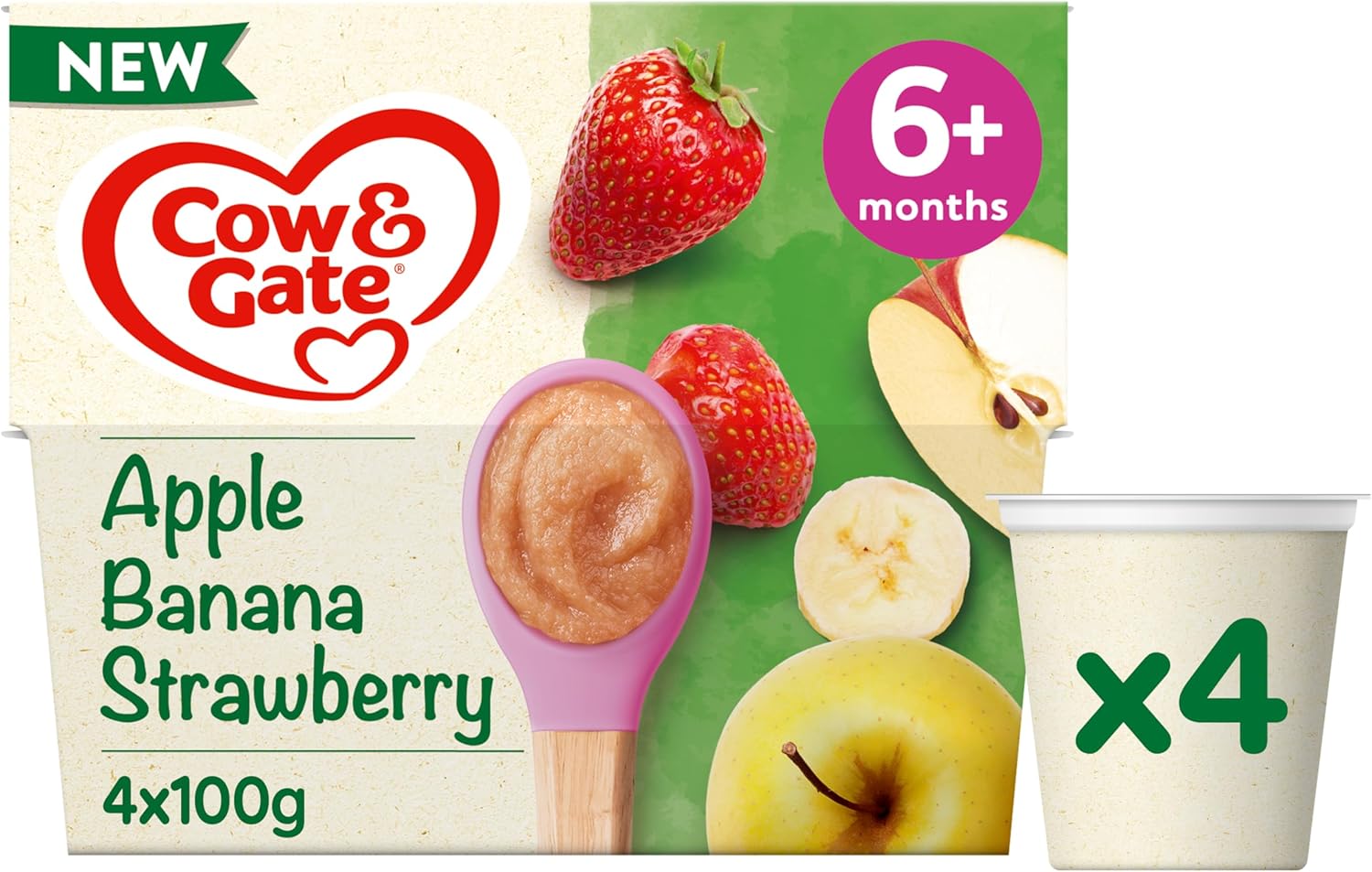 Cow & Gate Apple Strawberry & Banana Baby Food Fruit Pot Multipack 6+ Months 4x100g
