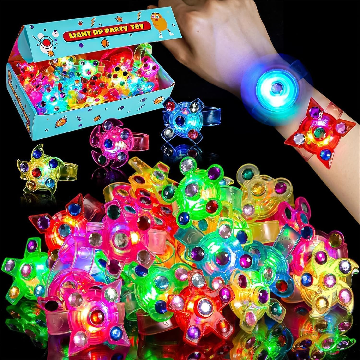 Mikulala Party Bag Fillers for Kids 24 Pack LED Light Up Toys Bracelet Birthday Gifts Party Favors for Kids Basket Suffers Stress Relief Anxiety Toys Glow in The Dark Party Supplies