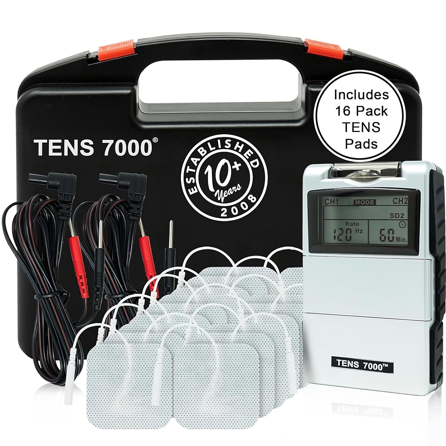 TENS 7000 Digital TENS Unit with Accessories, Includes 16 Pack Electrodes - TENS Unit Muscle Stimulator for Back Pain Relief, General Pain Relief, Neck Pain, Sciatica Pain Relief, Nerve Pain Relief