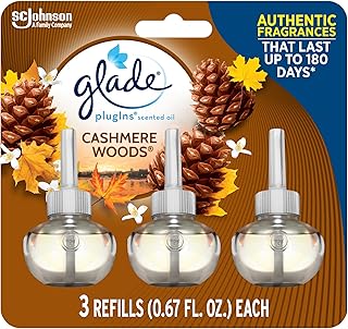 Glade PlugIns Refills Air Freshener, Scented and Essential Oils for Home and Bathroom, Cashmere Woods, 2.01 Fl Oz, 3 Count