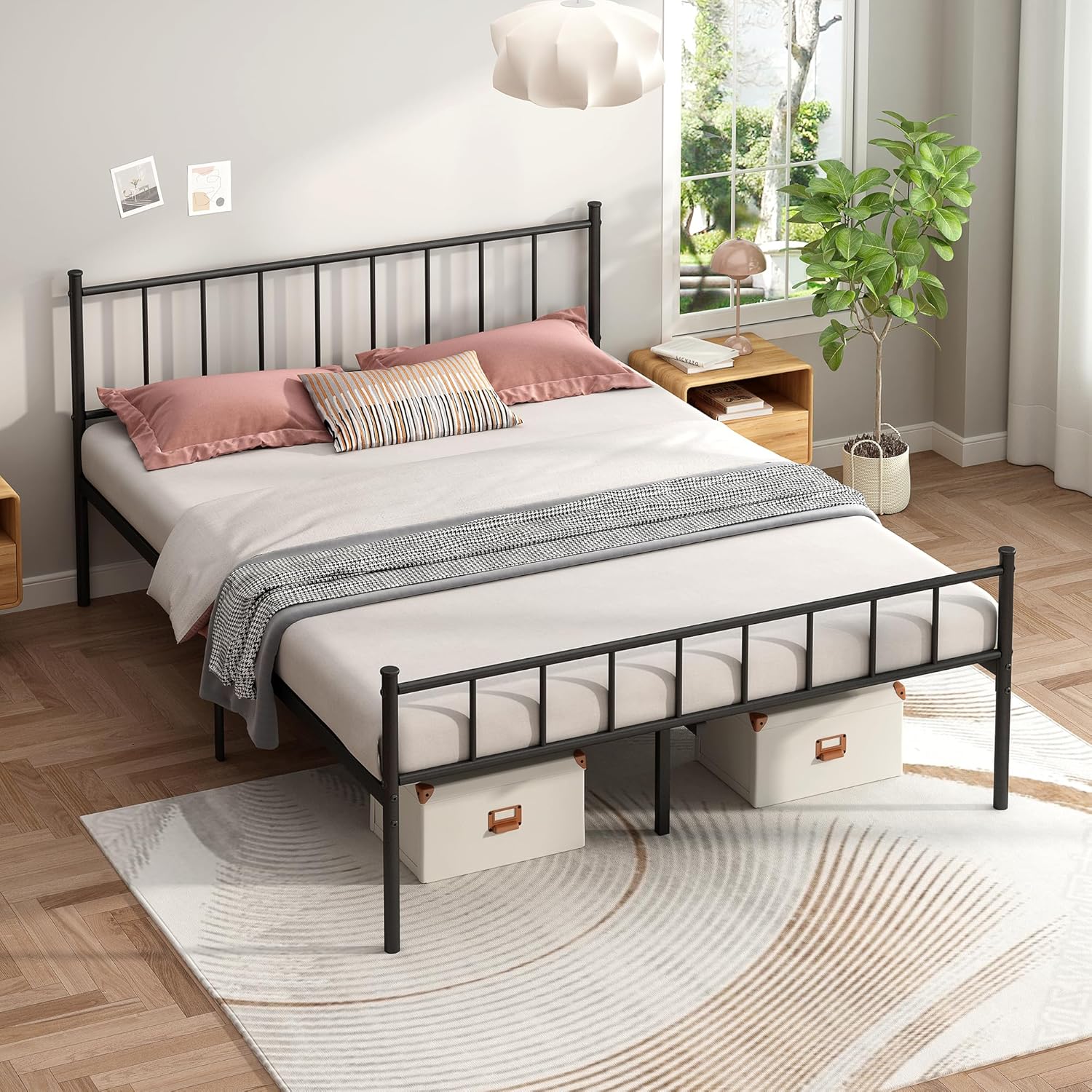 Hafenpo Queen Size Platform Bed Frame - Black Metal Bed Frame Heavy Duty Base with Headboard and Footboard,Steel Slat Support,No Box Spring Needed,Easy Assemble,Suitable for Bedrooms