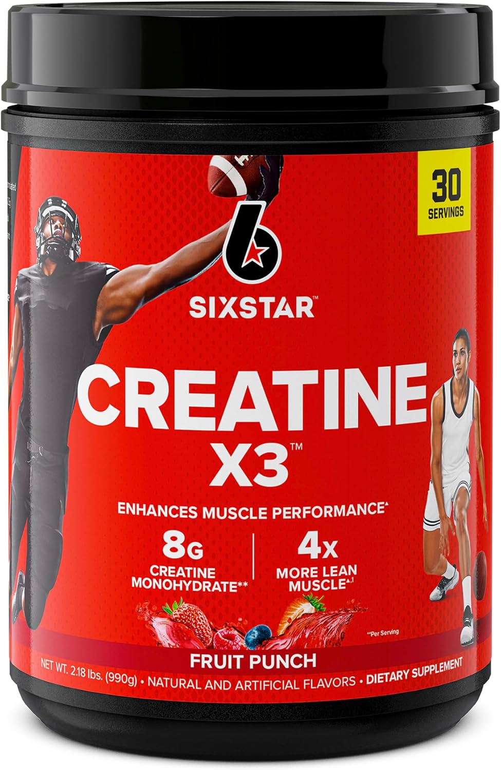 Six Star Creatine Monohydrate Powder, X3 (Fruit Punch) - Flavored Creatine HCl Powder Monohydrate Supplement for Muscle Building & Performance - Post Workout Supplement for Men & Women - 30 Servings