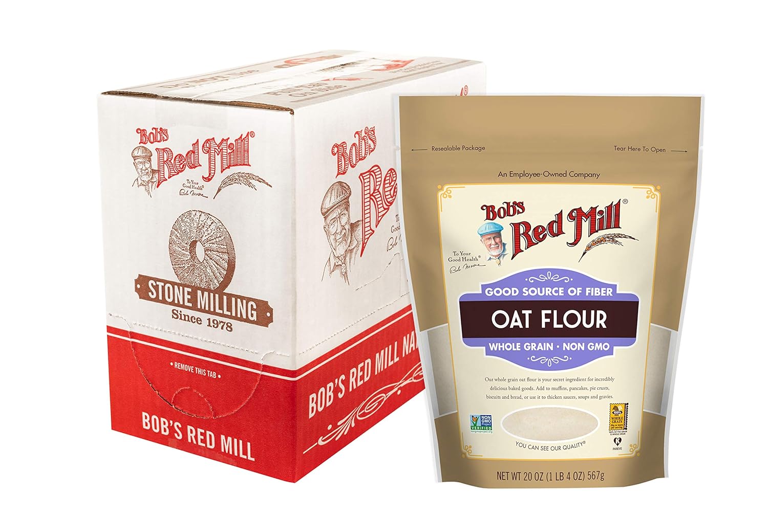 Bob's Red Mill Whole Grain Oat Flour, 20oz (Pack of 4) - Whole Grain, Vegan, Kosher