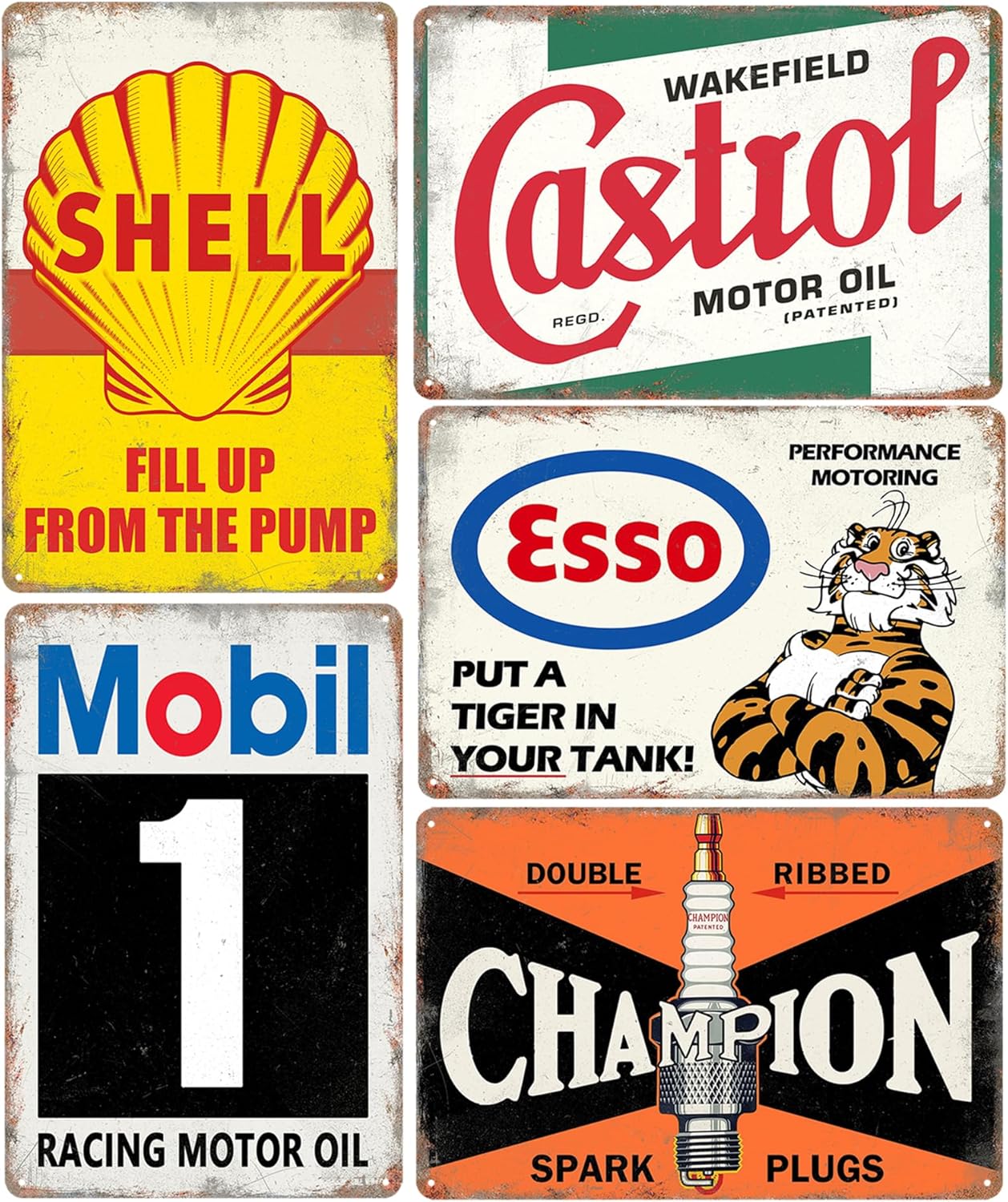 Vintage Metal Tin Signs Retro Garage Signs, Man Cave Accessories Old Car Shop Posters Oil And Gas Station Sign Bar Decor 20 x 30 cm（5pcs）