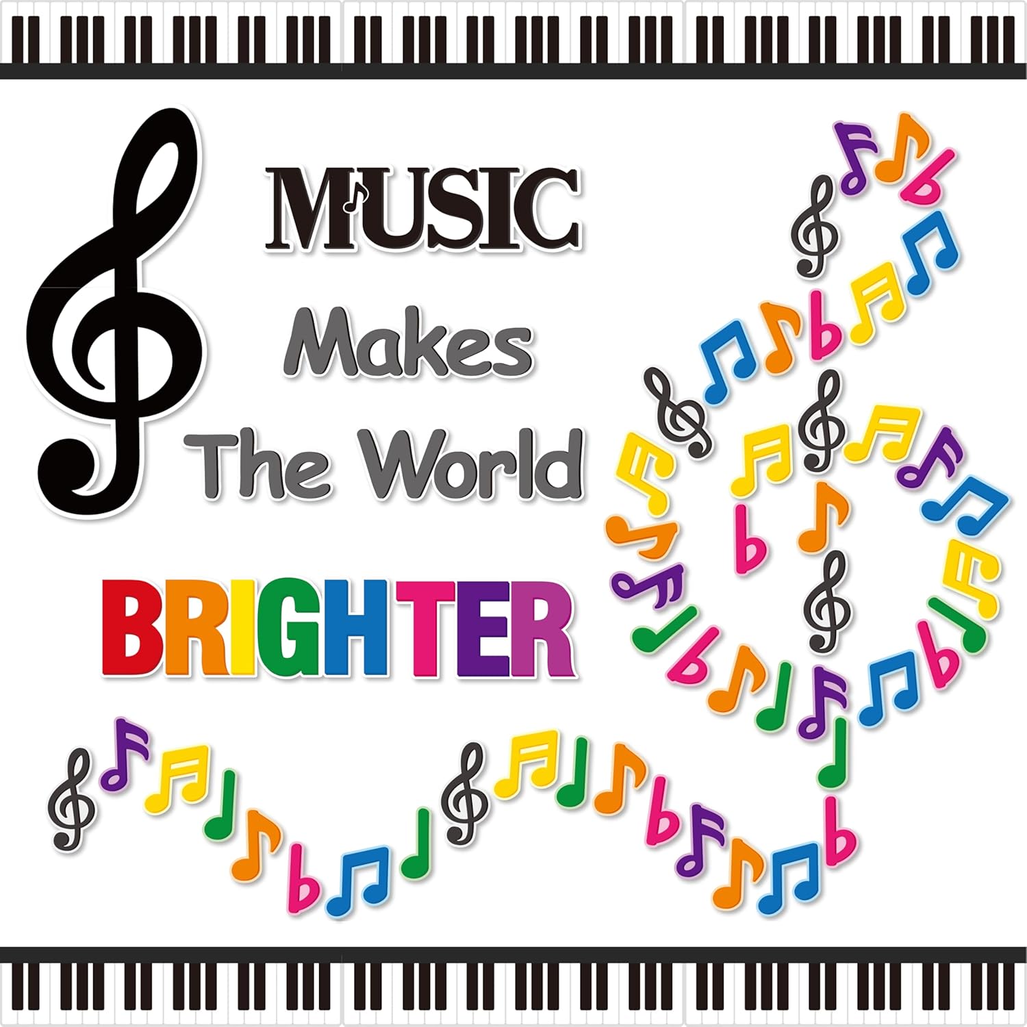 BeYumi Music Notes Border Decor - 108Pcs Back to School Music Notes Bulletin Board Set Music Makes The World Brighter Cutouts Piano Border Trim Preschool Classroom Chalkboard Wall Decoration Supplies