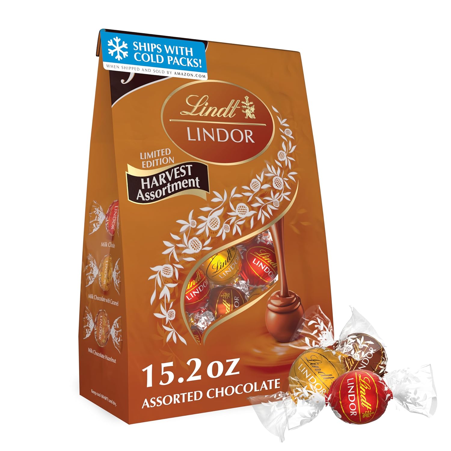 Lindt LINDOR Harvest Assorted Milk Chocolate Candy Truffles, Halloween Candy Variety Pack, 15.2 oz. Bag