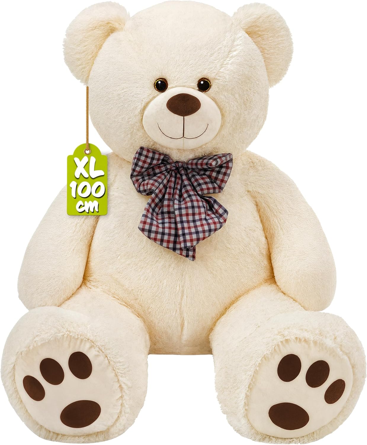 Monzana® XL 100cm Cream Teddy Bear | Soft Dense Fur Bow Paws | Christmas Birthday Valentine Girlfriend Boyfriend Kids Toy Gift | Plush Cuddly Teddies Big Large Giant Child 1m