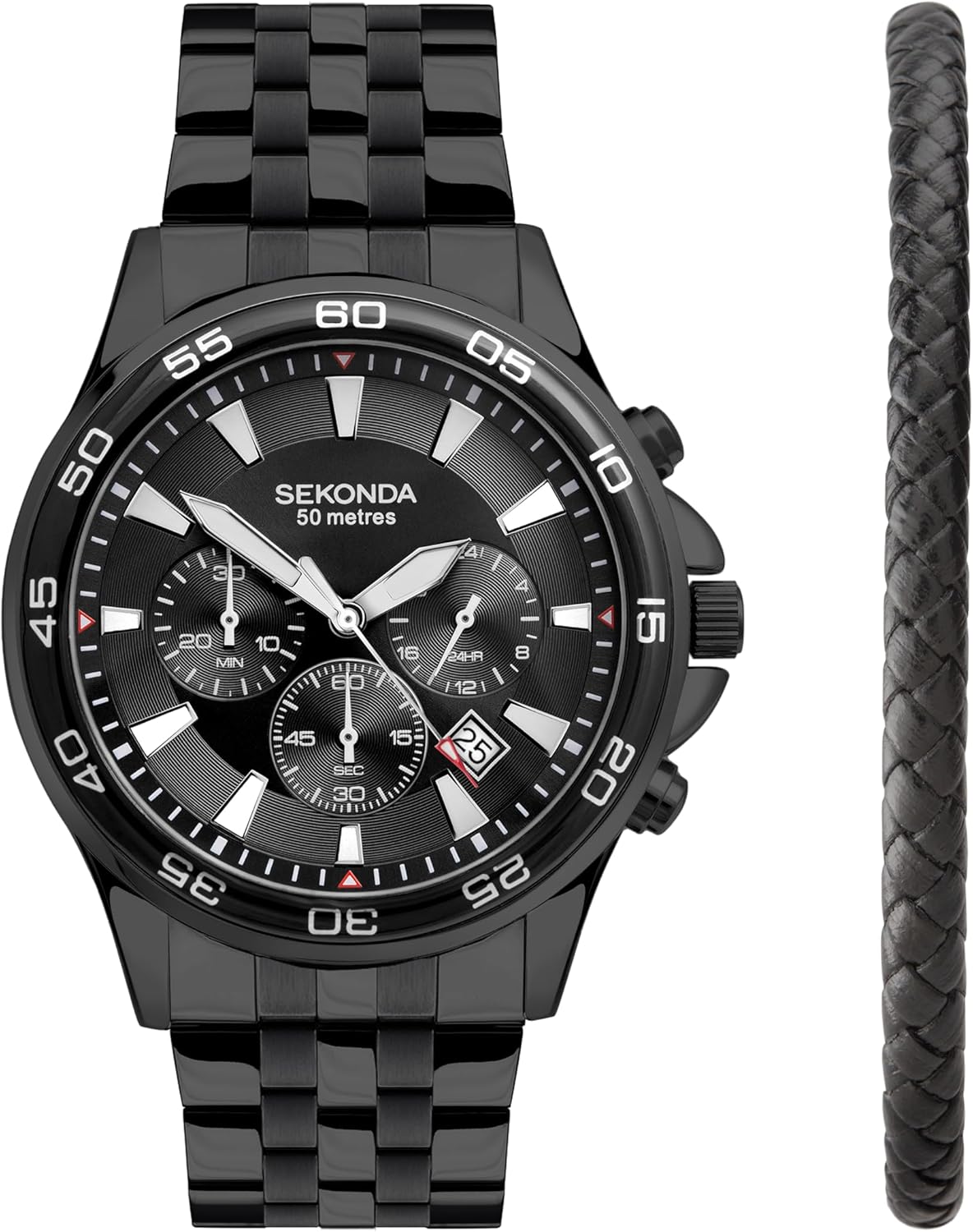 Sekonda Jenson Mens 44mm Chronograph Quartz Watch with Stainless Steel Bracelet Date Window 50m Water Resistant