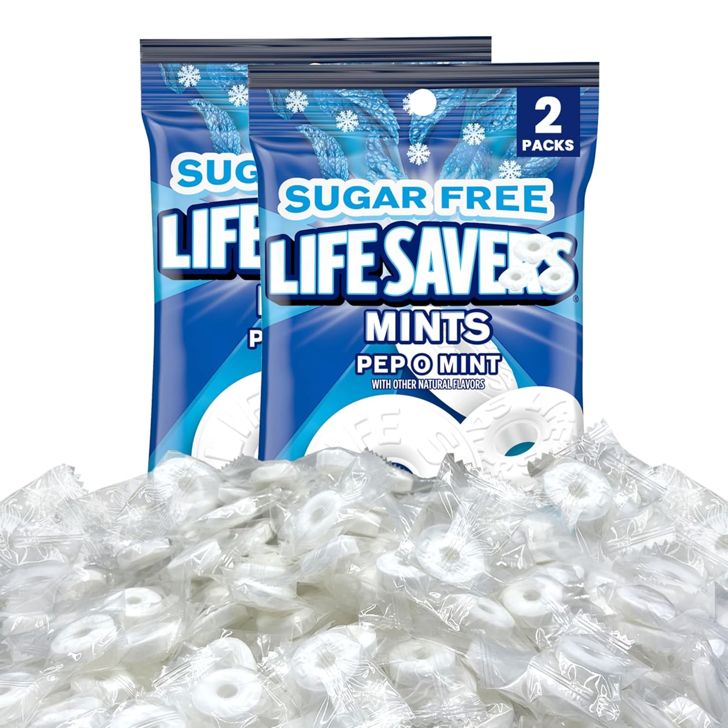 Mint Candy Pep O Mint Sugar Free 2 Pack (2.75 oz Each) Individually Wrapped – Fresh Mint Flavor for Travel, Office, On-the-Go